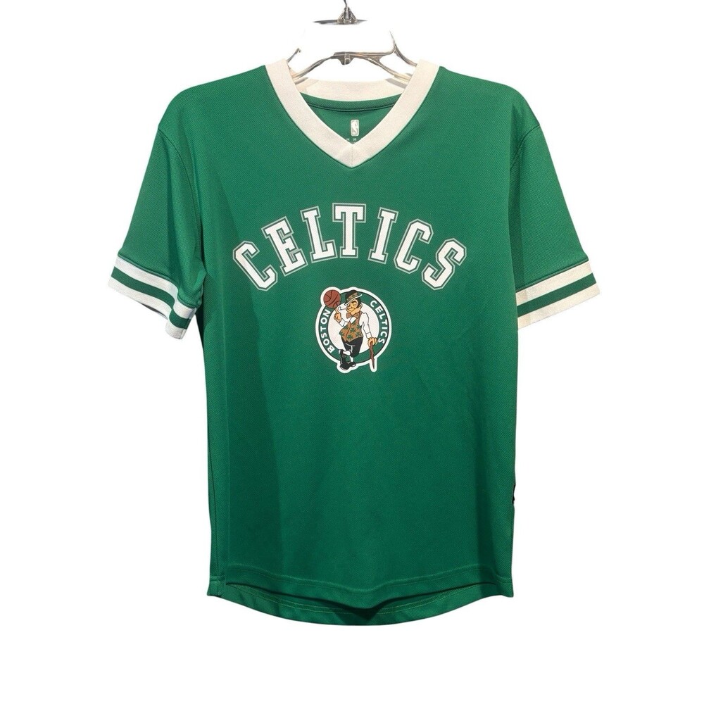 Boston Celtics NBA Jersey Youth Large Boys Baseball V-Neck Shirt Green